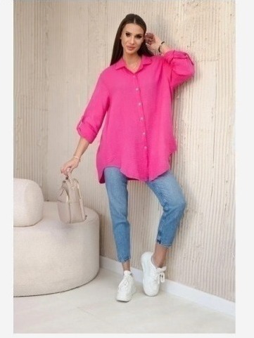 Bavlnená mušelínová košeľa oversize ružový