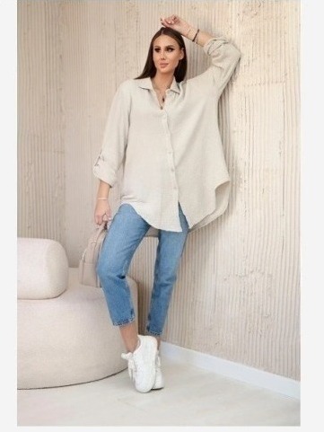 Bavlnená mušelínová košeľa oversize tmavo béžová