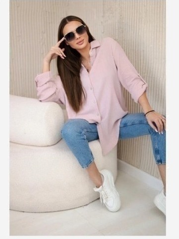 Bavlnená mušelínová košeľa oversize tmavá púdrová ružová