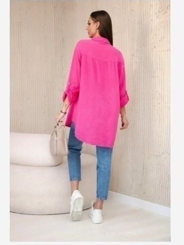 Bavlnená mušelínová košeľa oversize ružový