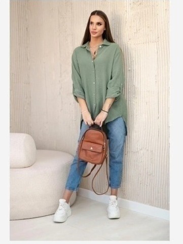 Bavlnená mušelínová košeľa oversize khaki