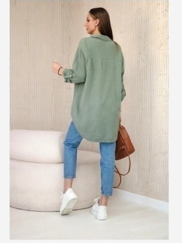 Bavlnená mušelínová košeľa oversize khaki