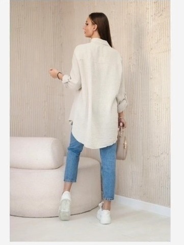Bavlnená mušelínová košeľa oversize tmavo béžová