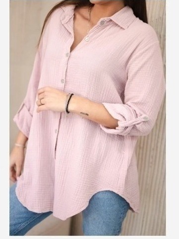 Bavlnená mušelínová košeľa oversize tmavá púdrová ružová