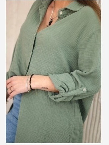 Bavlnená mušelínová košeľa oversize khaki