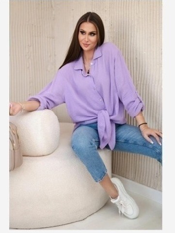 Bavlnená mušelínová košeľa oversize fialová