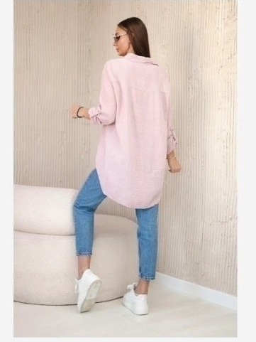 Bavlnená mušelínová košeľa oversize tmavá púdrová ružová