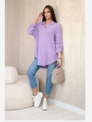 Bavlnená mušelínová košeľa oversize fialová