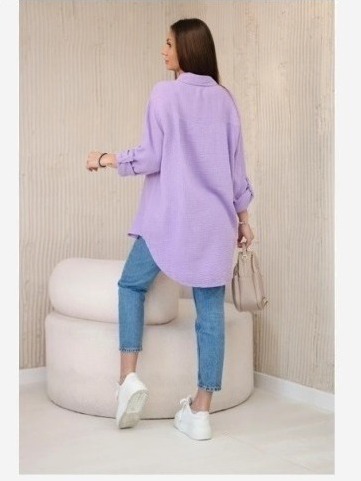 Bavlnená mušelínová košeľa oversize fialová