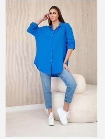 Bavlnená mušelínová košeľa oversize tyrkys