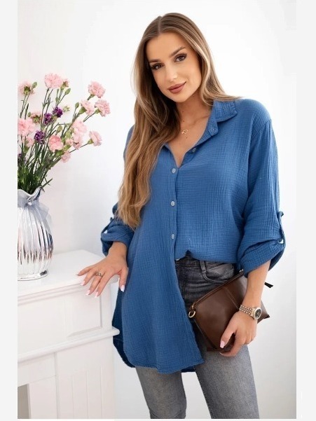 Bavlnená mušelínová košeľa Plus Size Tmavá džínsovina