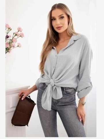 Bavlnená mušelínová košeľa Plus Size sivý