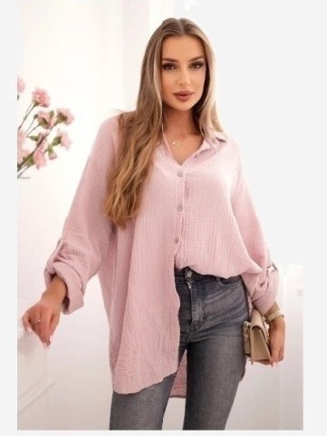 Bavlnená mušelínová košeľa Plus Size tmavá púdrová ružová