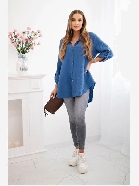 Bavlnená mušelínová košeľa Plus Size Tmavá džínsovina