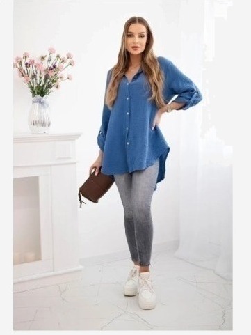 Bavlnená mušelínová košeľa Plus Size Tmavá džínsovina