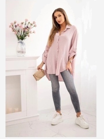 Bavlnená mušelínová košeľa Plus Size tmavá púdrová ružová