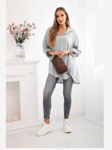 Bavlnená mušelínová košeľa Plus Size sivý