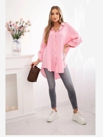 Bavlnená mušelínová košeľa Plus Size cukríková ružová