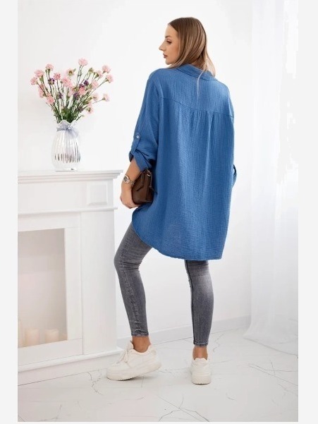 Bavlnená mušelínová košeľa Plus Size Tmavá džínsovina