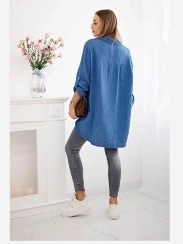 Bavlnená mušelínová košeľa Plus Size Tmavá džínsovina