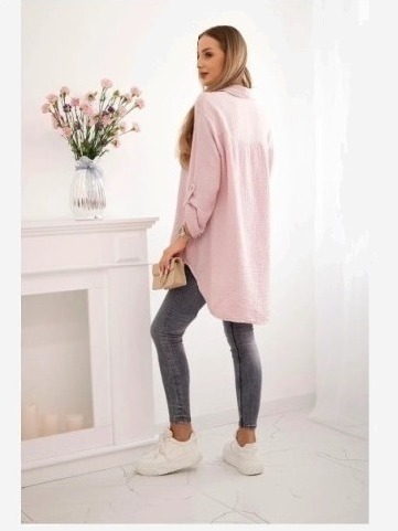 Bavlnená mušelínová košeľa Plus Size tmavá púdrová ružová