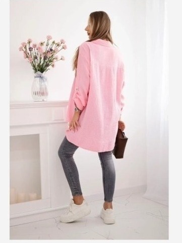 Bavlnená mušelínová košeľa Plus Size cukríková ružová