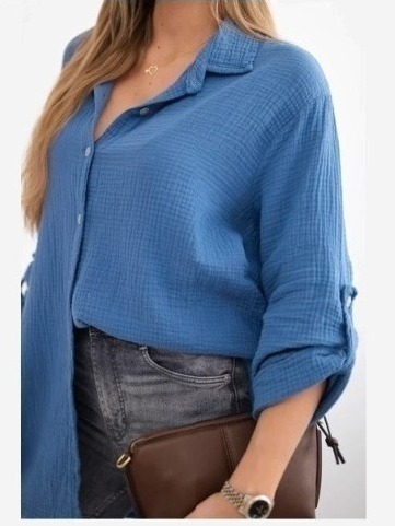 Bavlnená mušelínová košeľa Plus Size Tmavá džínsovina