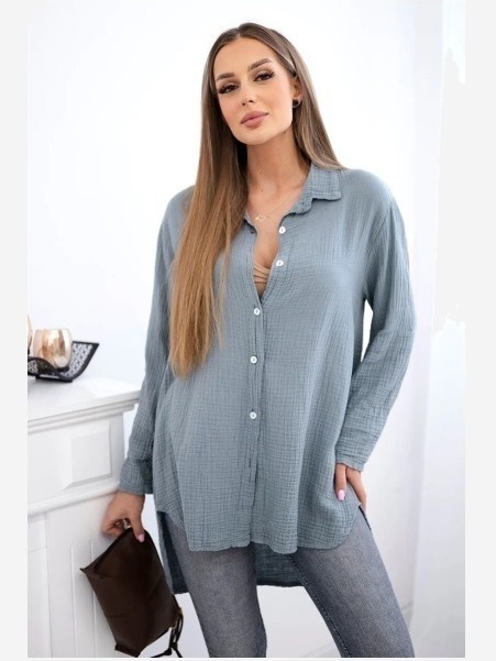 Bavlnená mušelínová košeľa Plus Size tmavosivá
