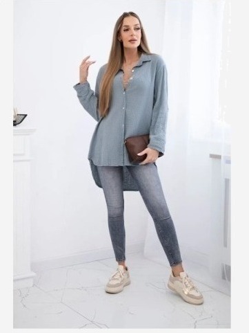 Bavlnená mušelínová košeľa Plus Size tmavosivá