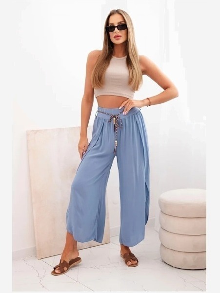 Dámske viskózové nohavice s rozparkom na nohaviciach denim