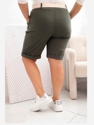 Dámske bavlnené šortky Plus Size s opaskom khaki