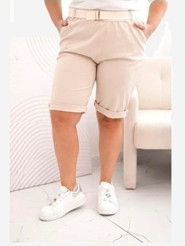 Dámske bavlnené šortky Plus Size s opaskom svetlo béžová