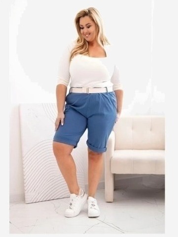 Dámske bavlnené šortky Plus Size s opaskom denim