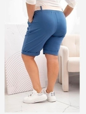 Dámske bavlnené šortky Plus Size s opaskom denim