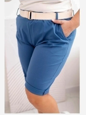 Dámske bavlnené šortky Plus Size s opaskom denim