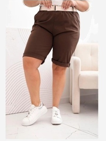 Dámske bavlnené šortky Plus Size s opaskom hnedý
