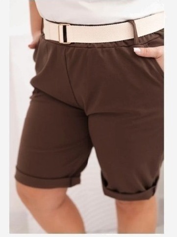 Dámske bavlnené šortky Plus Size s opaskom hnedý