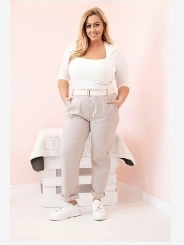 Dámske bavlnené nohavice Plus Size s opaskom tmavo béžová