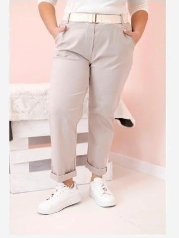 Dámske bavlnené nohavice Plus Size s opaskom tmavo béžová