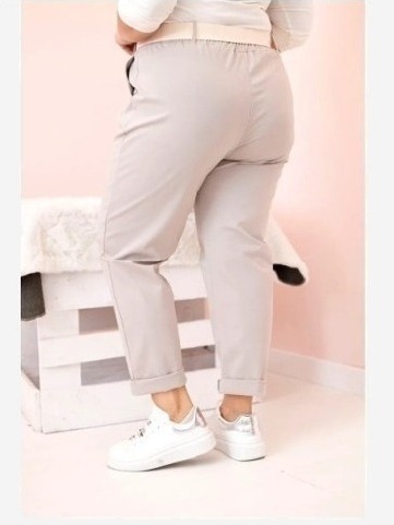 Dámske bavlnené nohavice Plus Size s opaskom tmavo béžová