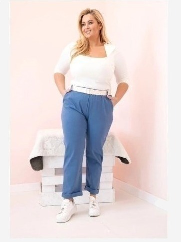 Dámske bavlnené nohavice Plus Size s opaskom denim