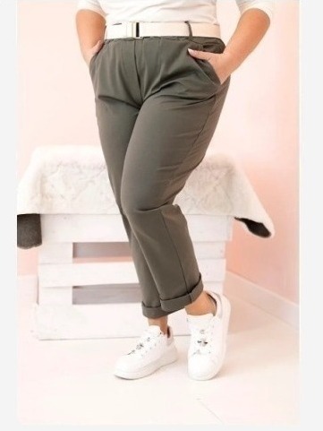 Dámske bavlnené nohavice Plus Size s opaskom khaki