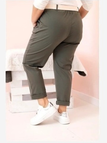 Dámske bavlnené nohavice Plus Size s opaskom khaki