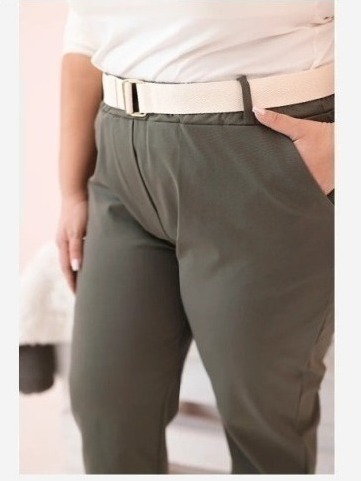 Dámske bavlnené nohavice Plus Size s opaskom khaki