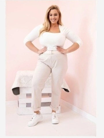 Dámske bavlnené nohavice Plus Size s opaskom béžový