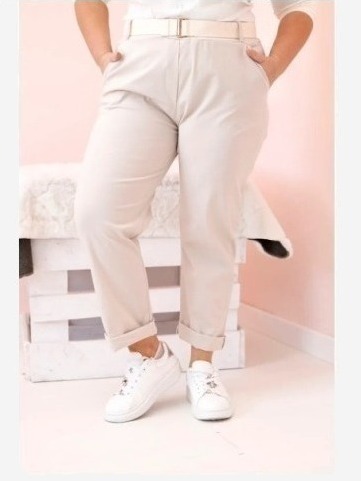 Dámske bavlnené nohavice Plus Size s opaskom béžový