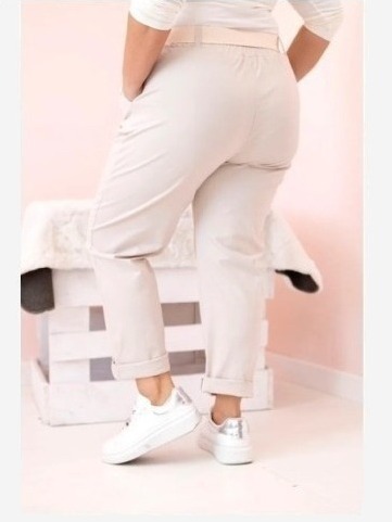 Dámske bavlnené nohavice Plus Size s opaskom béžový