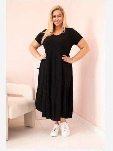 Dámske šaty plus size s krátkym rukávom a volánom z ľahkej viskózy čierna