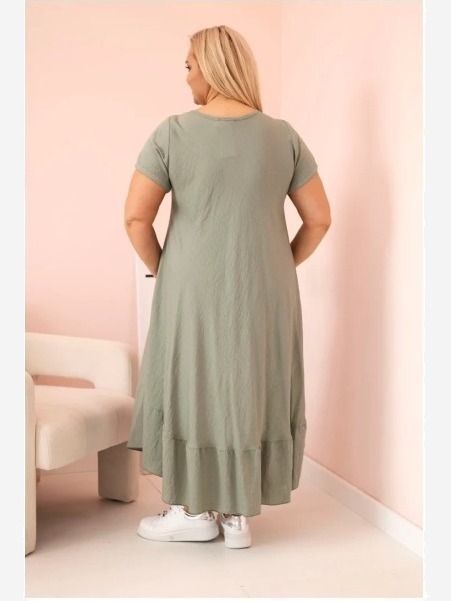 Dámske šaty plus size s krátkym rukávom a volánom z ľahkej viskózy khaki