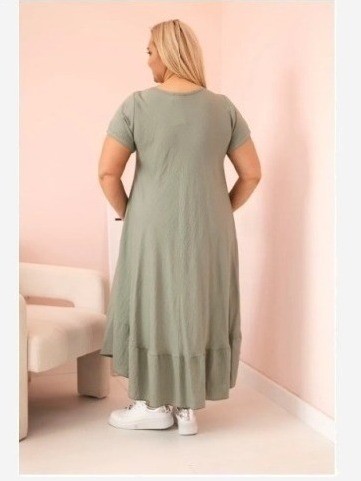 Dámske šaty plus size s krátkym rukávom a volánom z ľahkej viskózy khaki
